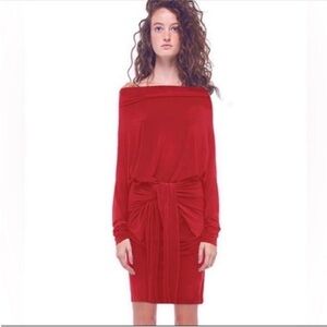 Women’s Red Norma Kamali Four Sleeve Off The Shoulder Formal Dress Size L